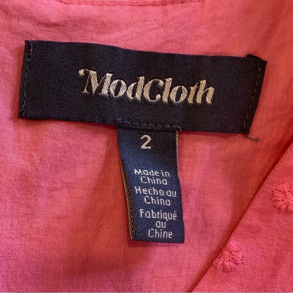ModCloth Fabulous Fit and Flare Textured Fabric Shirt Pink Midi Dress Size 2 - Picture 9 of 13